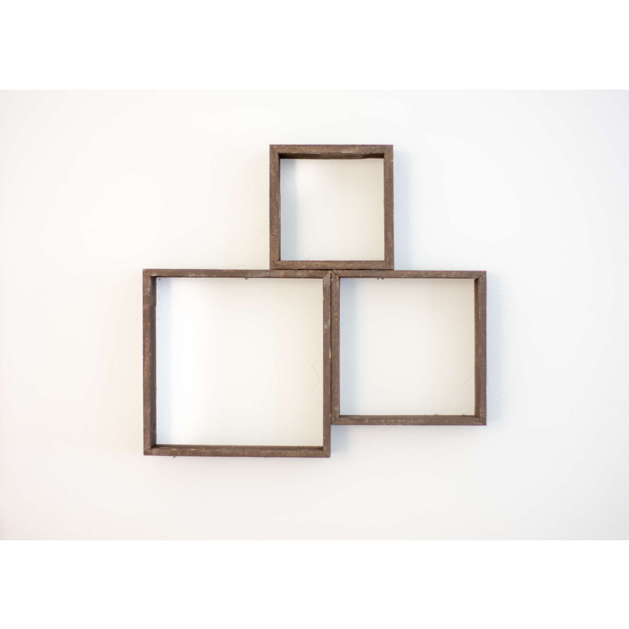 Rustic Farmhouse Reclaimed Wooden Open Square Wall Shelves (Set of 3)